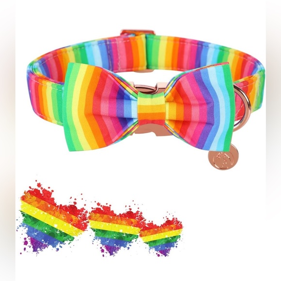 DOGWONG Rainbow Cotton Dog Collar and Bow Rainbow Pride Dog Collar large - Picture 3 of 8